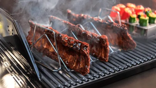 Miniatura 6 de Estante para asar pavo en forma de V, estante de costillas de acero inoxidable para ahumar y asar a la parrilla, estante de pavo de doble