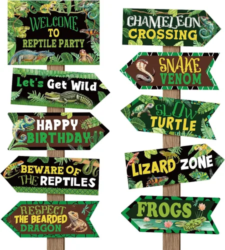 Miniatura 15 de Hooqict 20 piezas de señal de fiesta safari para bienvenida a la fiesta temática de safari en la selva, señales direccionales, decoraciones