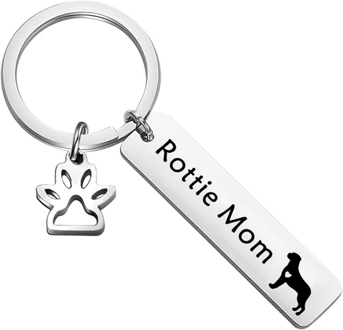 LQRI Rottweiler Rottie Mom Rottie Dad Kechain Set de joyería para perros y mascotas, regalo Rottie para Rottweiler Rottie Mamá Papá, Metal, Acero