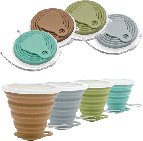 Miniatura 9 de Litoexpe 2 Pack Taza de Viaje Plegable de Silicona, Juego de Tazas de Camping Portátiles con Tapas, Gris y Azul Gris & azul