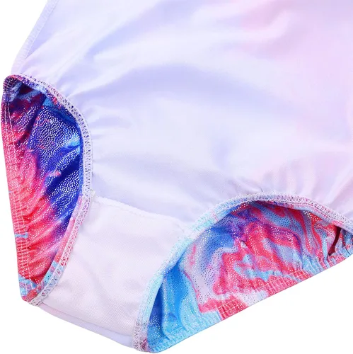 Miniatura 6 de TFJH E Leotardos de gimnasia para niñas, disfraces de danza de diamantes brillantes, trajes de práctica con espalda cruzada