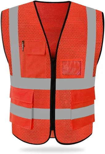 Miniatura 9 de HYCOPROT Chaleco reflectante de seguridad de malla de alta visibilidad con bolsillos y cremallera, cumple con las normas ANSI/ISEA Amarillo