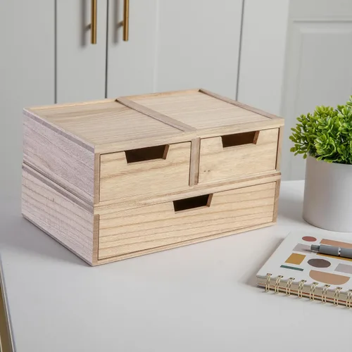Miniatura 2 de Martha Stewart Weston Cajas de almacenamiento apilables de madera con cajones extraíbles, organizadores de almacenamiento de madera de Paulownia