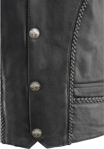 Miniatura 9 de Milwaukee Leather ML1359 - Chaleco de cuero negro para hombre, premium, con encaje lateral, para motociclista, con cierre de broches de níquel