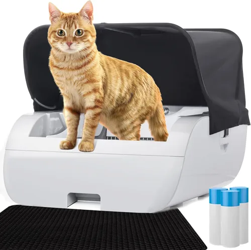 Miniatura 10 de Caja de arena para gatos autolimpiante con control inteligente de aplicación, antipellizcos y sin olor, silenciosa, bolsa de basura gratis, Blanco