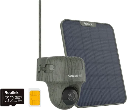 REOLINK 4K Cámara de rastreo celular, 3G/4G LTE, vista completa 4K HD de 360°, tarjeta SD de 32 GB + tarjeta SIM incluida, reconocimiento de