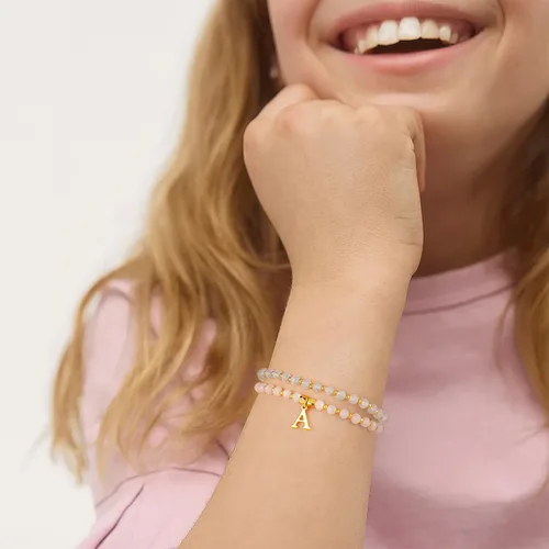 Miniatura 3 de IEFWELL Pulseras con iniciales para niñas y niños – Juego de 4 pulseras de cristal rosa/azul/blanco/verde, pulsera elástica para niños, joyería