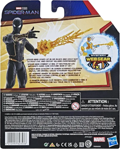 Miniatura 4 de Marvel Spider-Man - Figura de acción de Spider-Man de 6 pulgadas, color negro y dorado, incluye accesorio de armadura de equipo de red misteriosa