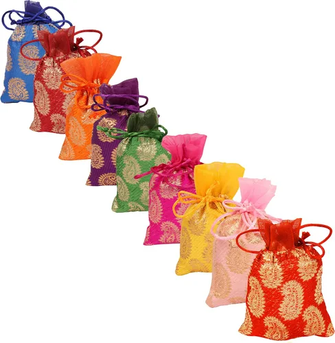 Miniatura 8 de Touchstone Preciosas bolsas de envoltura de regalos reutilizables, respetuosas con el medio ambiente, grandes con cordón de brocado Paisley