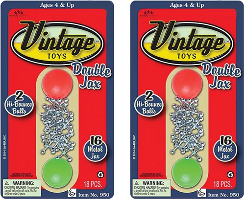 JA-RU Vintage Toys - Juego de jacks metálicos (paquete de 2) con dos pelotas saltarinas. Juegos mini Jax clásicos retro familiares. Recuerdos de