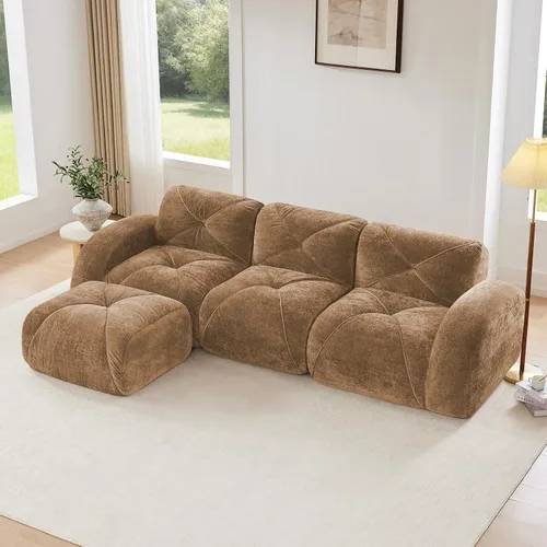 Miniatura 15 de Sofás modulares modulares de 110.6 pulgadas para sala de estar, sofá moderno de terciopelo sin hueso, no requiere montaje, cómodo sofá sin hueso
