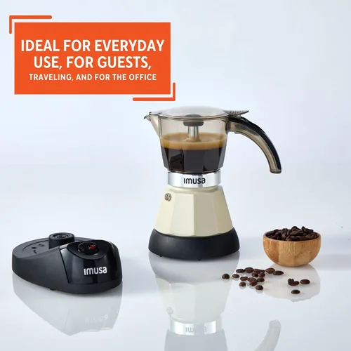 Miniatura 6 de IMUSA Cafetera eléctrica de almendras de 3 o 2 tazas, cafetera moka compacta con función de mantener el calor, base desmontable, cafetera de leche