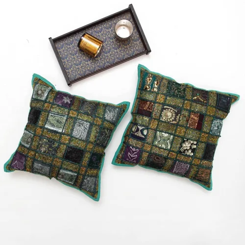 Miniatura 9 de INDACORIFY Juego de fundas de cojín surtidas de retazos, almohada de parche con cuentas hecha a mano india, almohada bohemia, funda de cojín