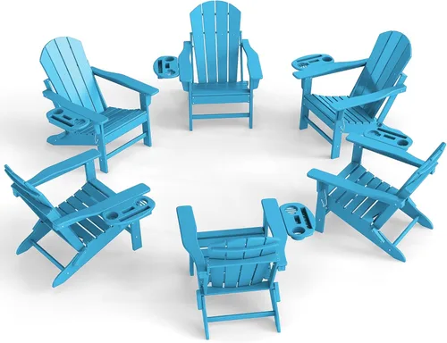 Miniatura 65 de NAVINE Juego de 2 sillas Adirondack plegables de polietileno de alta densidad con portavasos multifuncional, resistente a la intemperie, para Blanco