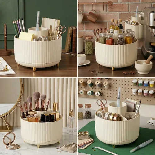 Miniatura 4 de Organizador de escritorio giratorio de 360 grados, pinceles de maquillaje, lápices, estante giratorio de almacenamiento de papelería de escritorio