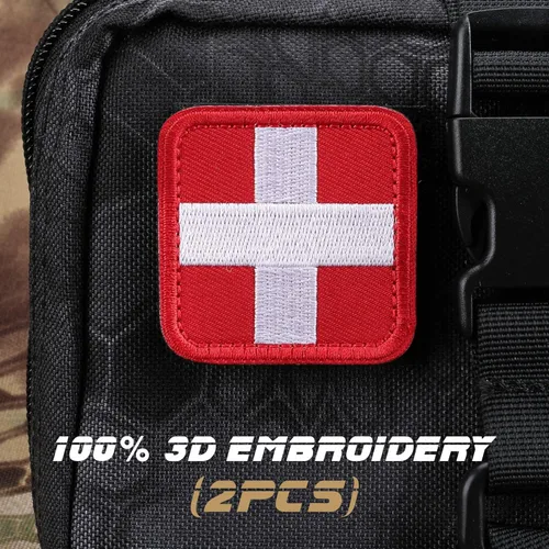 Miniatura 4 de LIVANS Medic Cross Morale Patch, parche médico blanco de primeros auxilios, parches tácticos de gancho y bucle EMT, 2 paquetes para mochilas Rojo