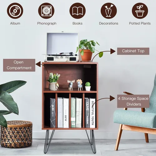 Miniatura 8 de Tangkula Record Player Stand, Turntable Stand with Metal Legs, Vinyl Record Storage Cabinet w/ 5 Open Shelves Holds up to 150 Albums for Living Room