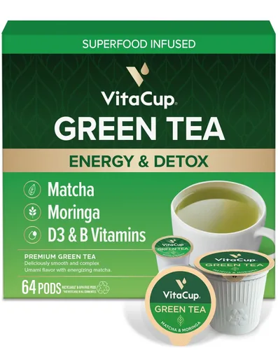 Miniatura 22 de VitaCup Paquetes instantáneos de té verde, mejora la energía y la desintoxicación con matcha, moringa, vitaminas B, D3, fibra, keto, paleo, vegano