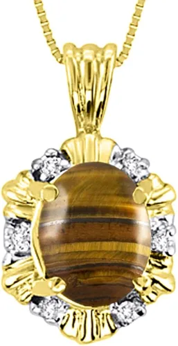 Miniatura 2 de RYLOS Collares para mujer, oro blanco de 14 quilates, collar con colgante de ojo de tigre y diamante con cadena de 18 pulgadas, joyería de piedras