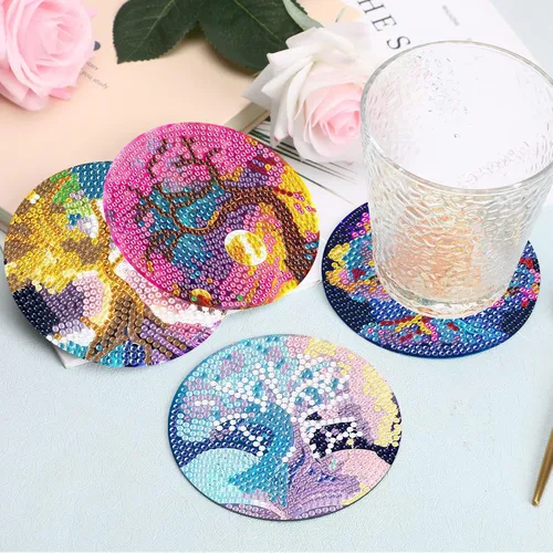 Miniatura 7 de Juego de 8 posavasos de pintura de diamantes, posavasos de pintura de diamante 5D, posavasos de arte de diamante con soporte, posavasos