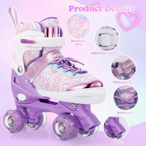 Miniatura 6 de TOMSHOO Patines de ruedas para niños y niñas de 3 a 5, 5 a 8, 6 a 12, 4 tamaños, patines ajustables con ruedas iluminadas, para regalo de cumpleaños