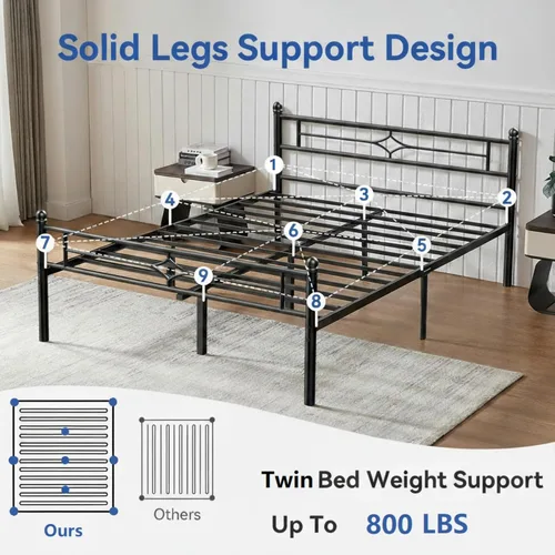 Miniatura 7 de Susalt - Base de cama metálica tamaño individual de 14 pulgadas con cabecero/Base de colchón resistente y de trabajo pesado/No necesita