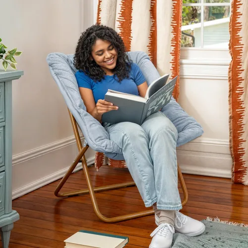 Miniatura 5 de Flash Furniture Archer - Silla Saucer con marco de acero plegable, silla portátil de gran tamaño, para dormitorio o dormitorio, 28 pulgadas, piel