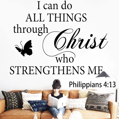 Miniatura 3 de Calcomanías de vinilo con citas motivacionales adhesivas para pared "I Can Do All Things Through Christ Who Strengthens Me" Citas cristianas