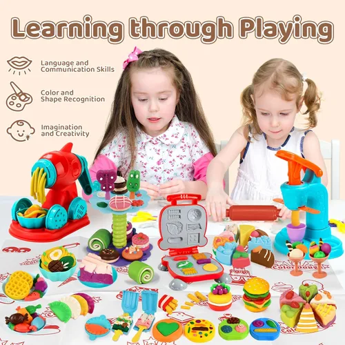Miniatura 6 de Aprilwolf 75 PCS Juegos de Masa 4 en 1 para Niños de 3-4-8 Años, Kit de Herramientas de Masa para Manualidades de Arte, Juego de Helados Máquina
