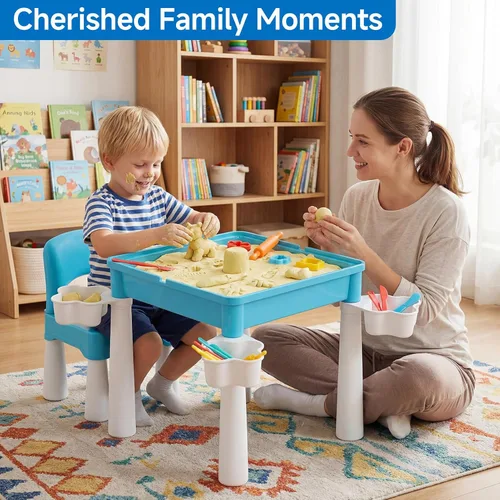 Miniatura 8 de Burgkidz Juego de mesa de actividades y sillas 5 en 1 con almacenamiento, 128 bloques de construcción compatibles con las principales marcas