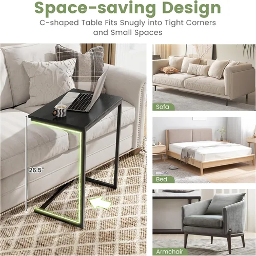 Miniatura 6 de Tangkula C-Shaped End Table, Vintage Accent Couch Table with Heavy-Duty Metal Frame for Coffee/Snacks/Laptop, 26.5" Side Table for Bed, Sofa