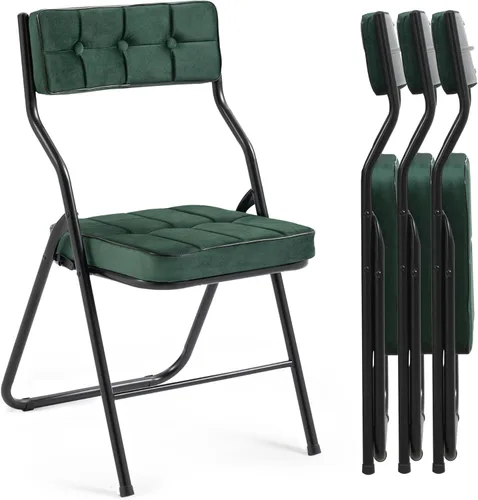 Miniatura 16 de Juego de 4 sillas plegables acolchadas, sillas plegables resistentes con cojín, juegos portátiles y cómodos para comedor, oficina, fiesta, mesa