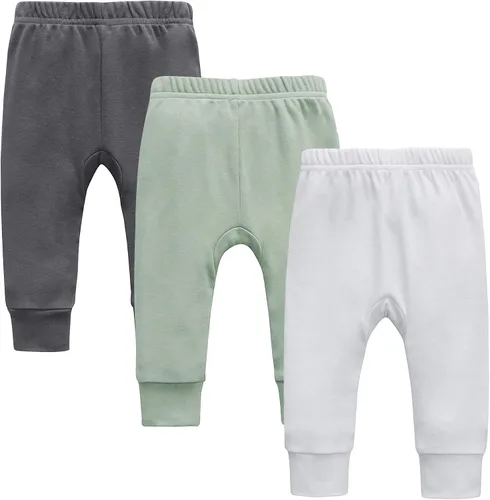 O2 BABY Pantalones deportivos unisex de algodón orgánico para bebé, leggings para niños pequeños, paquete de 3 pantalones de gateo de 0 a 24 meses
