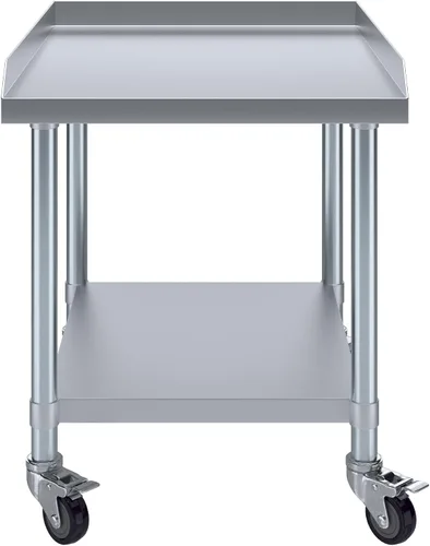 Miniatura 2 de AmGood Soporte para equipo de acero inoxidable con estante inferior + ruedas, resistente, grado comercial, certificado NSF