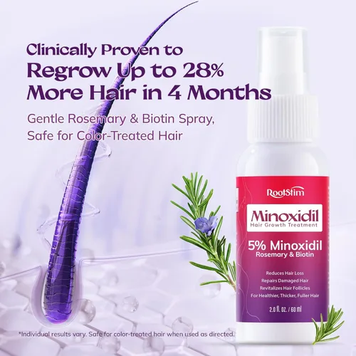 Miniatura 4 de Spray de minoxidil al 5% para el crecimiento del cabello: RootStim Minoxidil extra fuerte con romero y biotina para adelgazar el crecimiento