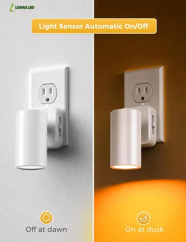 Miniatura 2 de L LOHAS LED Luces nocturnas enchufables a la pared, [paquete de 2] focos de pared para interiores con sensor de luz, luces nocturnas ámbar