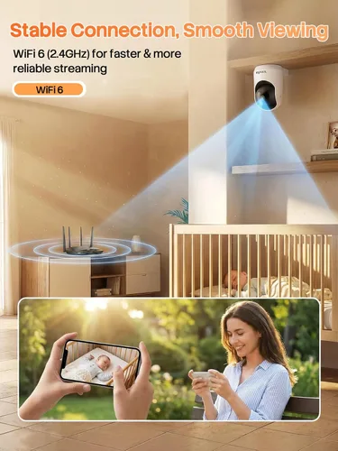 Miniatura 8 de Tenda Cámara de seguridad interior 2K para monitor de bebé, WiFi 6 para mascotas/perros, para seguridad del hogar, panorámica/inclinación de 360°