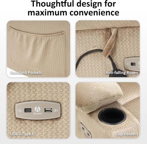 Miniatura 8 de MCombo Silla Reclinable Mediana de Elevación con Triple Motor Eléctrico con Masaje y Calor para Personas Mayores, Reposacabezas Ajustable, Posición