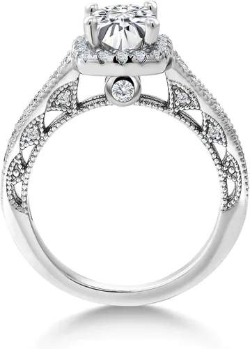 Miniatura 3 de Anillo de compromiso de mujer de plata de ley 925 Forever Brilliant Created Moissanite de Charles & Colvard y zafiro creado