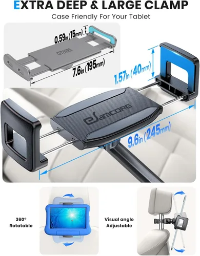 Miniatura 6 de eSamcore Soporte para reposacabezas para automóvil, soporte de aluminio para tablet de automóvil para asiento trasero de niños, abrazadera grande