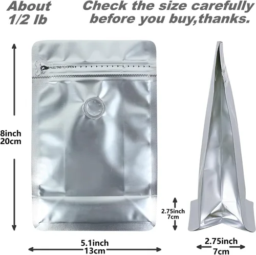 Miniatura 3 de Paquete de 110 bolsas de café en grano de café de alta barrera con válvula ventilada, metal mate, bolsas de color sólido sellables con calor