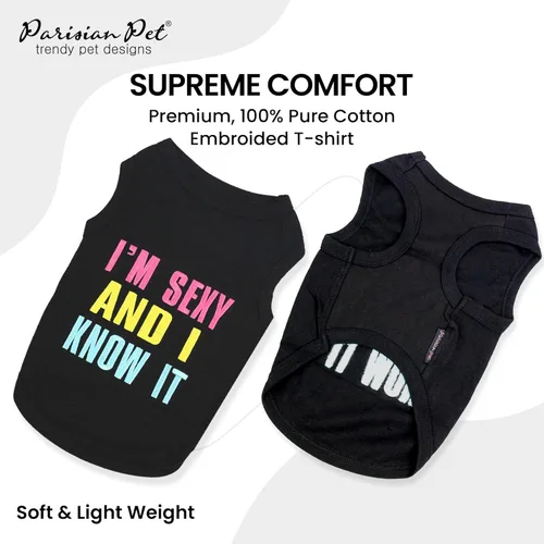 Miniatura 2 de Parisian Pet - Camiseta bordada para perros y gatos, con texto en inglés Sexy and I Know It, XS Sexy y lo sé