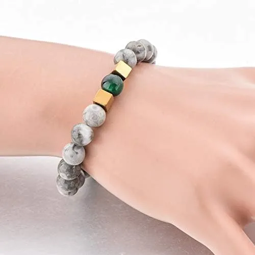 Miniatura 5 de Ino 0.315pulgadas, chacras protectores y brazalete curativo para hombres o mujeres amatista, cuarzo rosa, howlita, ágata de musgo, y Mai Fan