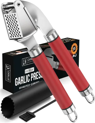 Miniatura 12 de Orblue - Prensa de ajo de acero inoxidable - Juego de picadora, trituradora y pelador de grado profesional premium - Fácil de limpiar, apto