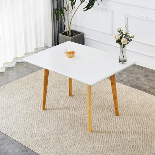 Miniatura 3 de Mesa de piedra sinterizada de imitación mármol blanco con patas de madera de goma, escritorio plegable para computadora, escritorio de oficina