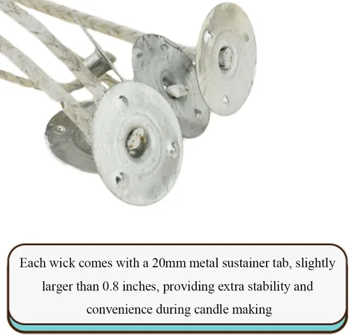 Miniatura 3 de HAHIYO 100 mecha de algodón natural de 4 pulgadas, mecha de algodón preencerada con lengüeta de soporte de metal para hacer velas de soja