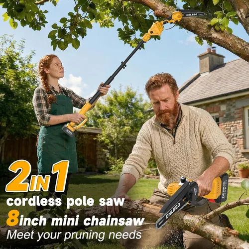 Miniatura 2 de Sierras de poste inalámbricas 2 en 1 para poda de árboles, mini motosierra de 1000 W sin escobillas de 8 pulgadas con baterías de 21 V 4.0 Ah