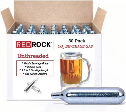 RedRock Cartuchos de CO2 de 0.56 oz sin roscar, paquete de 30 cargadores de cartuchos de barril de cerveza de grado alimenticio