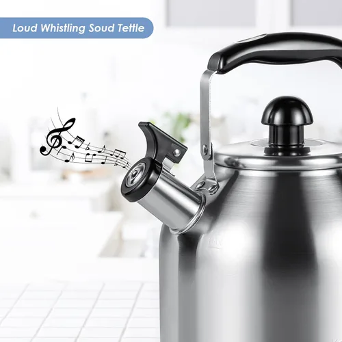 Miniatura 4 de Hervidor de té silbante grande de 4.2 cuartos de galón/4L, acero inoxidable 304 satinado cepillado, hervir rápido para estufas de inducción y gas