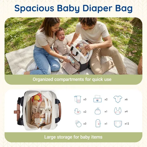 Miniatura 3 de Mommore Mochila para pañales, bolsa de pañales extra grande para 2 niños/gemelos con cambiador para viajes al aire libre, 1-negro, Grande